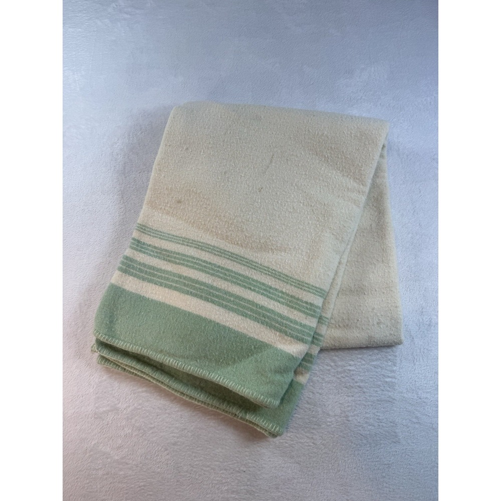 Vintage Blanket Wool Blend Market Cross Brand Witnet Mint Green 74x45"